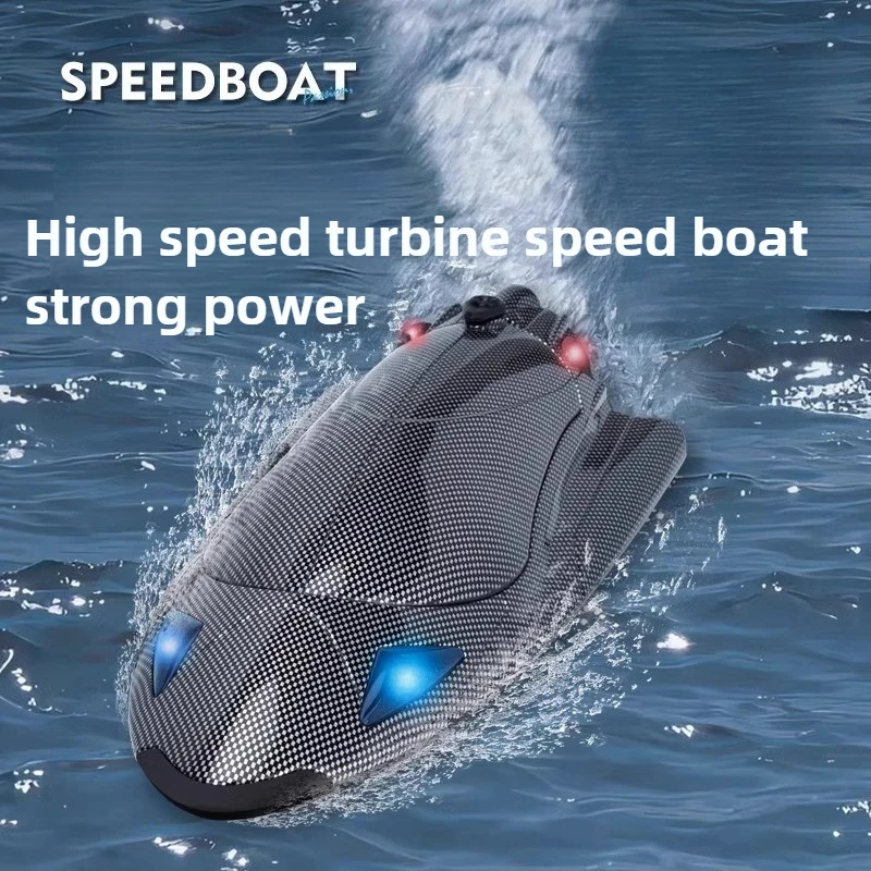 

2.4G RC High Speed Turbojet Speedboat with LED light Motor One-button Reset System Adult High Speed Water-cooled Speedboat Toy