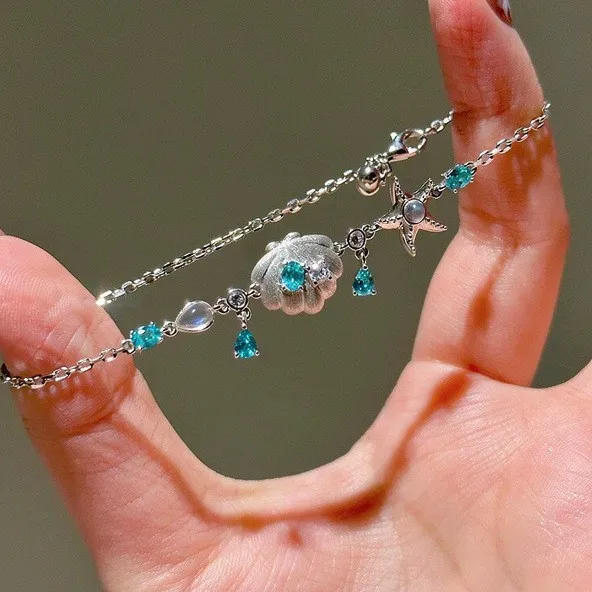 Cold and Elegant Blue Waterdrop Shell Bracelet Exquisite Starfish Pendant Accessory