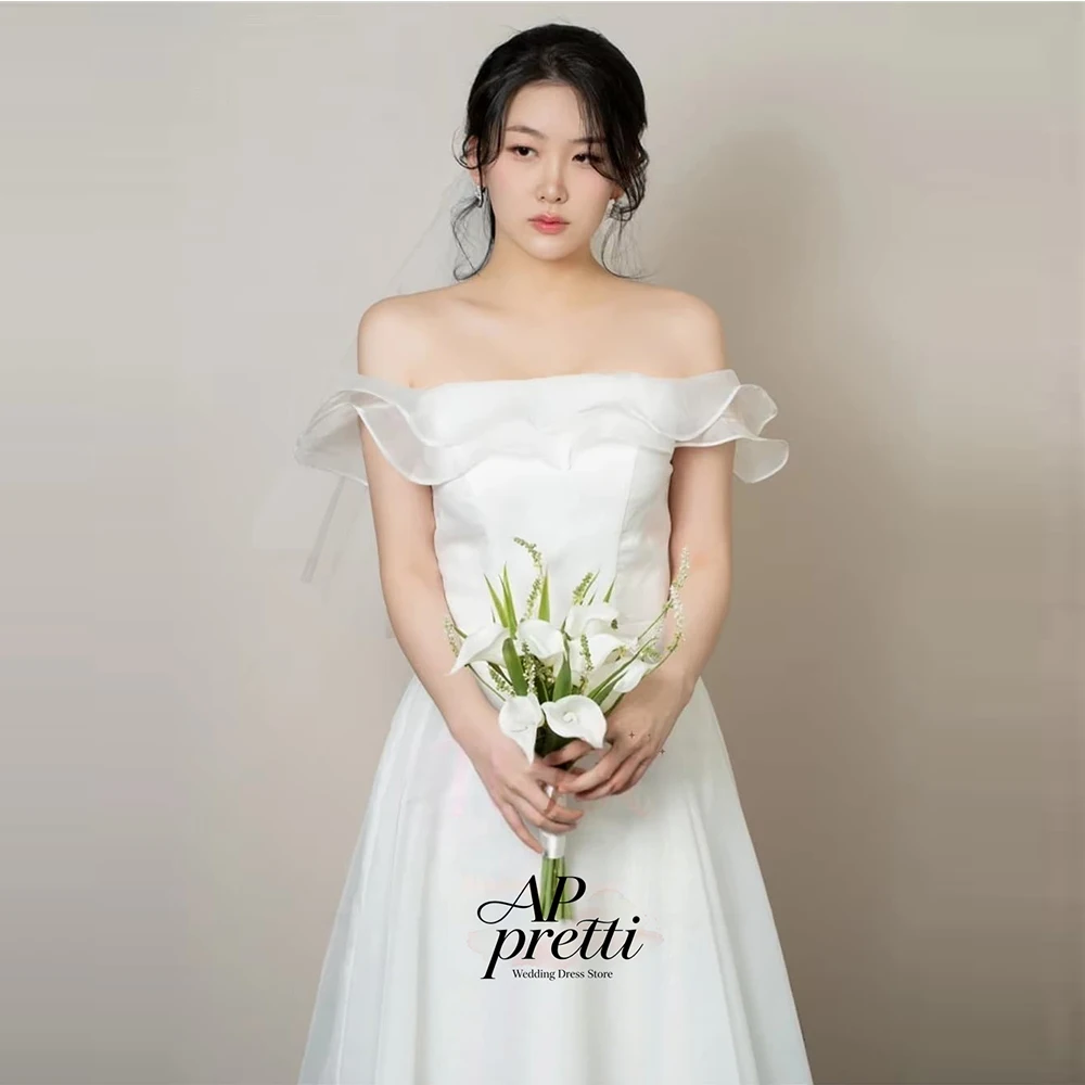 AP pretti Lovely Organza Korea Wedding Dress Photo Shoot Strapless Customized Floor-Length Bridal Gown 웨딩드레스 Off the Shoulder