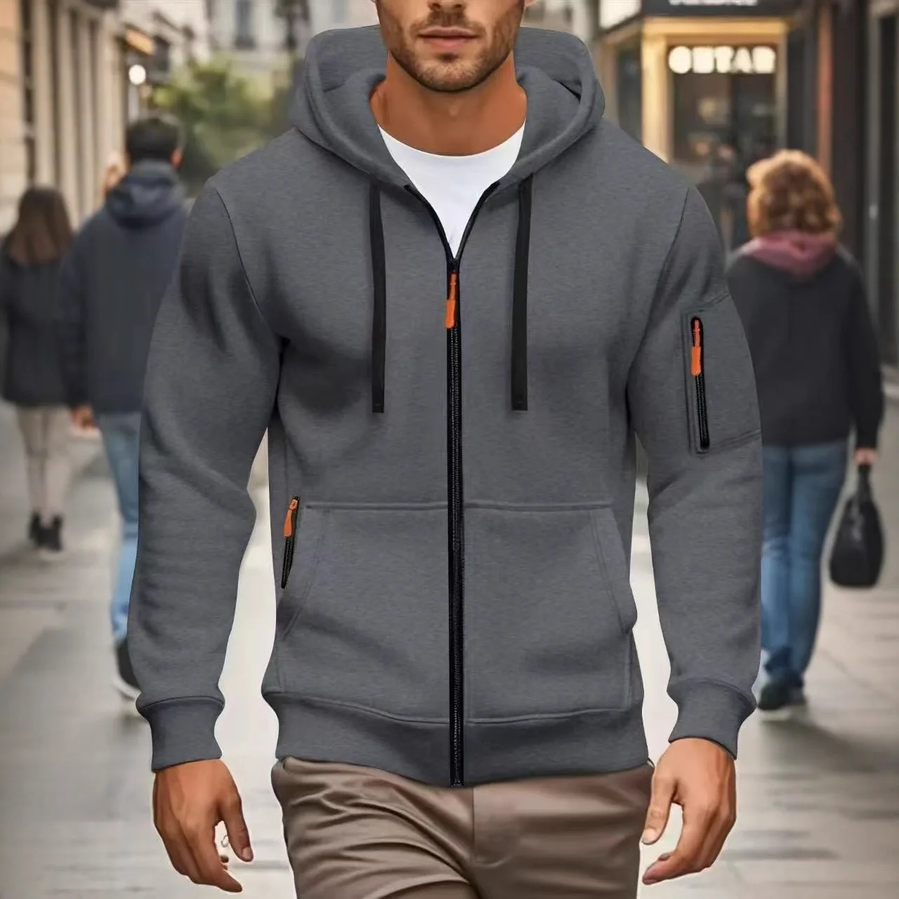 

Мужская толстовка-кардиган на молнии с капюшоном, европейский повседневный спортивный стиль, хлопок/полиэстер, длинный рукав, цветной свитшот