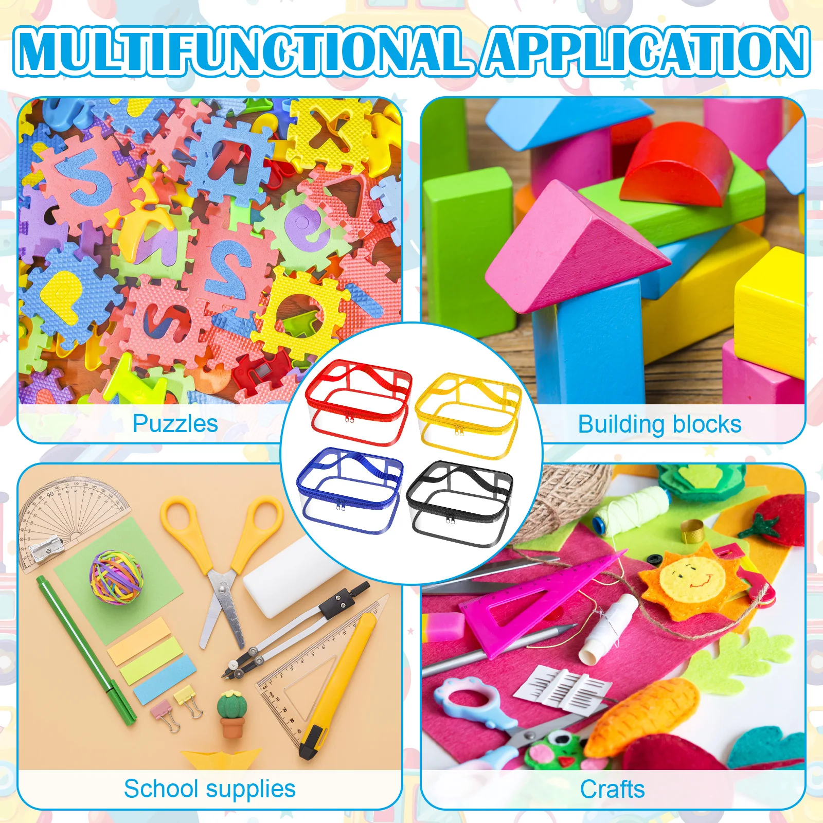 4 Pcs Clear PVC Toy Storage Bags With Handles 9.3x6.7x4.5 Inch Travel Toiletry Bags Waterproof Toy Storage Organizer Pouch With