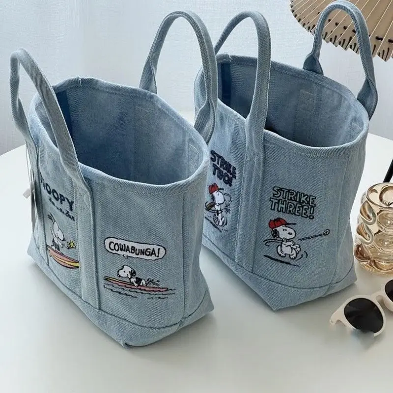 Bolso de lona vaquero bordado de Snoopy a la moda, bolso informal de gran capacidad para ir al trabajo, bolso para el almuerzo, regalos para el día de la madre