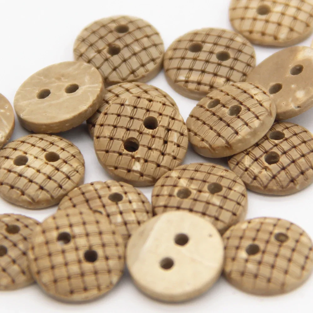 2 Holes Natural Grid Plaid Wood Coconut Sewing Buttons For Clothes White Baby Blouse Shirt Eco-friendly Decorations Wholesale