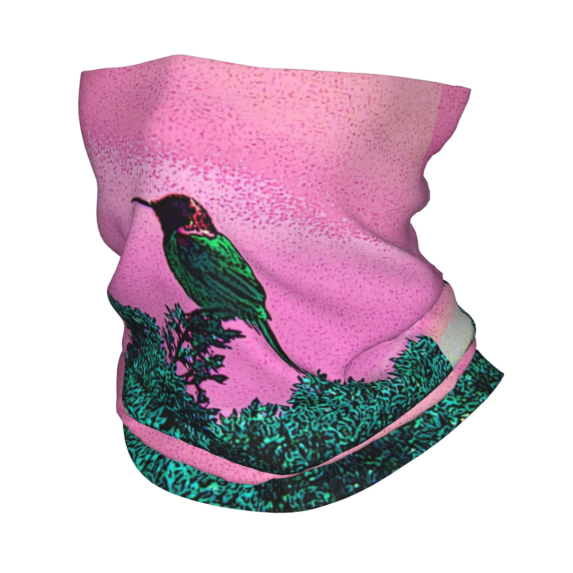 Orange brested Sunbird Bird  with pink sky Bandana Neck Gaiter Printed Magic Scarf Warm Cycling Scarf Riding For Men Women Adult