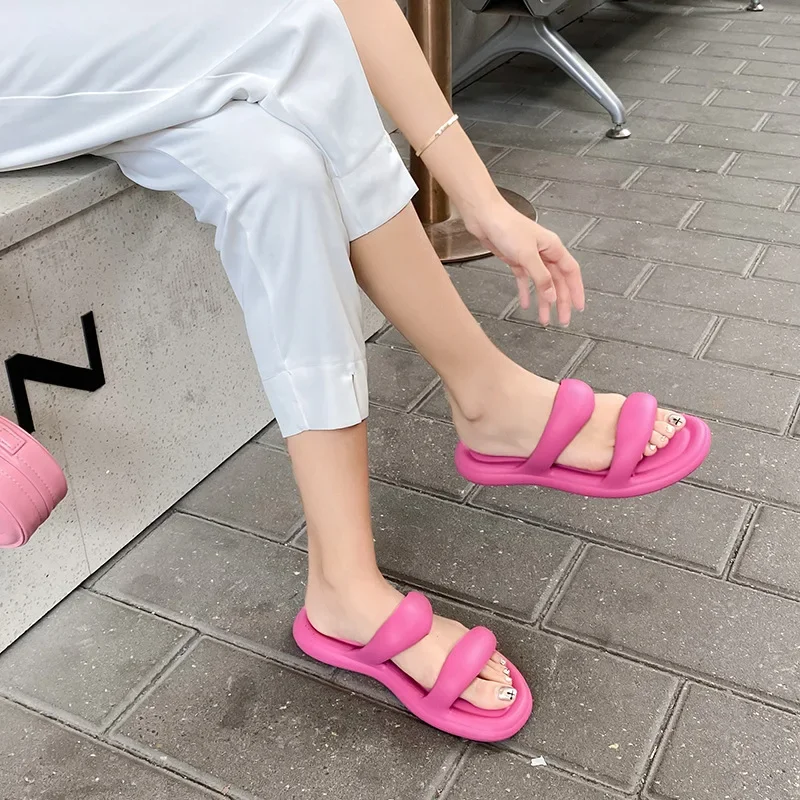 Women Summer Soft Eva Cloud Slippers Outdoor Beach Candy Color Flat Sandals Female Lightweight Non Slip Bathroom Home Slides