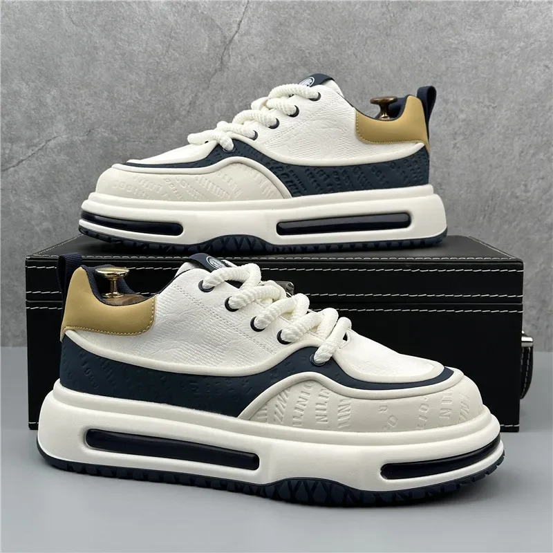 Men Air Cushion Cushioning Sneakers Men Breathable Platform Vulcanize Shoes Male Fashion Leather Lace Up Outdoor Casual Shoes