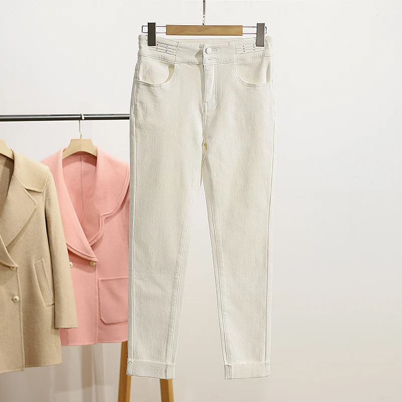 

Casual Glitter Rhinestone Micro Stretch Slim Fit Jeans Winter Fashion New Women's High Waist Long Pants Thin Denim Fabric