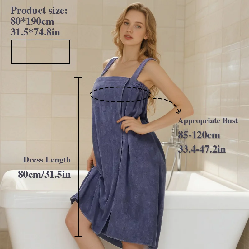 Bath Dress with Pocket Adjustable Camisole Robe Absorbent Quick Dry Wearable Towel Skirt for Sauna Spa Pool Travel Essential
