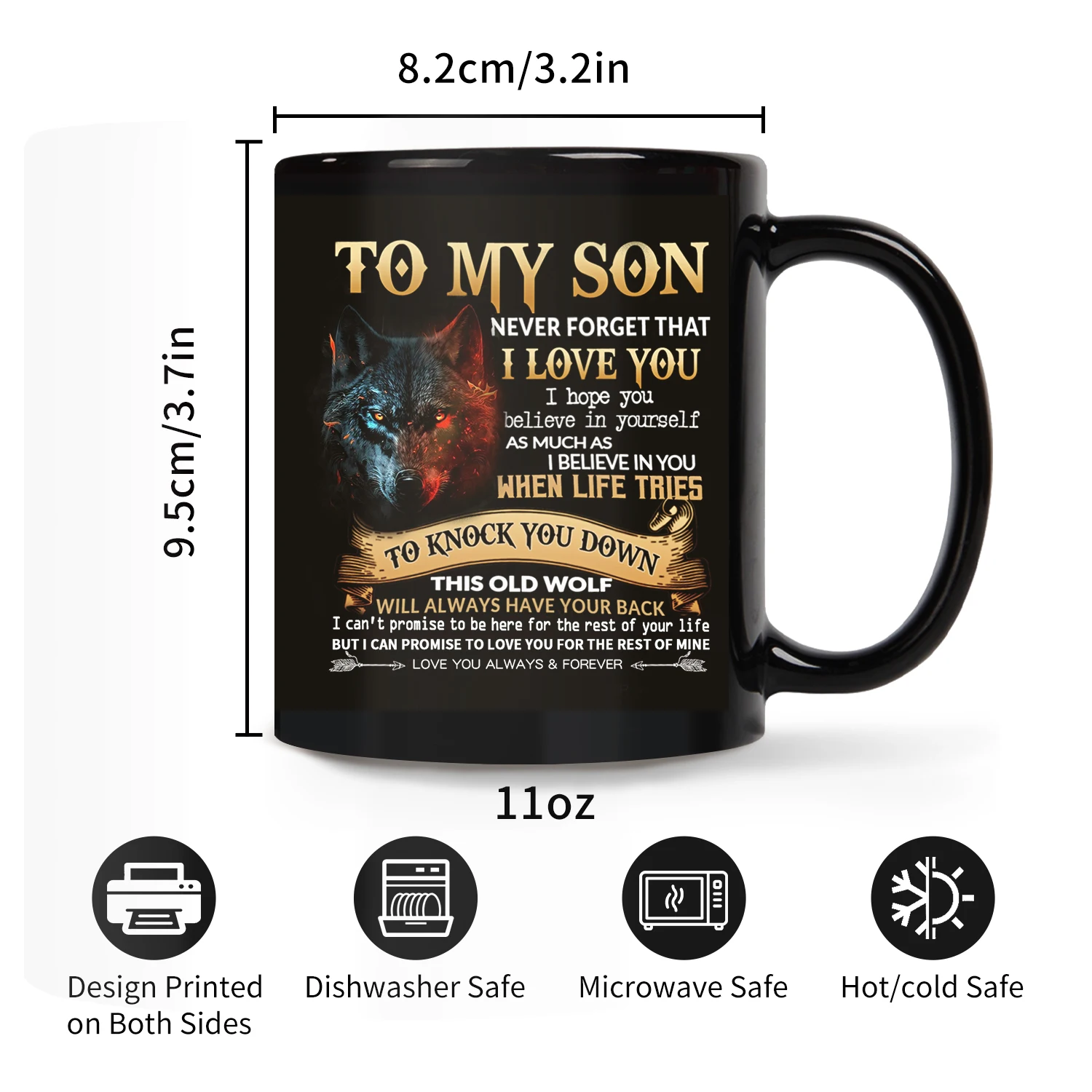 1pc, To My Son Coffee Mug, 11oz Ceramic Coffee Cups, Black WolfWater Cups, Summer Winter Drinkware, Christmas Gifts