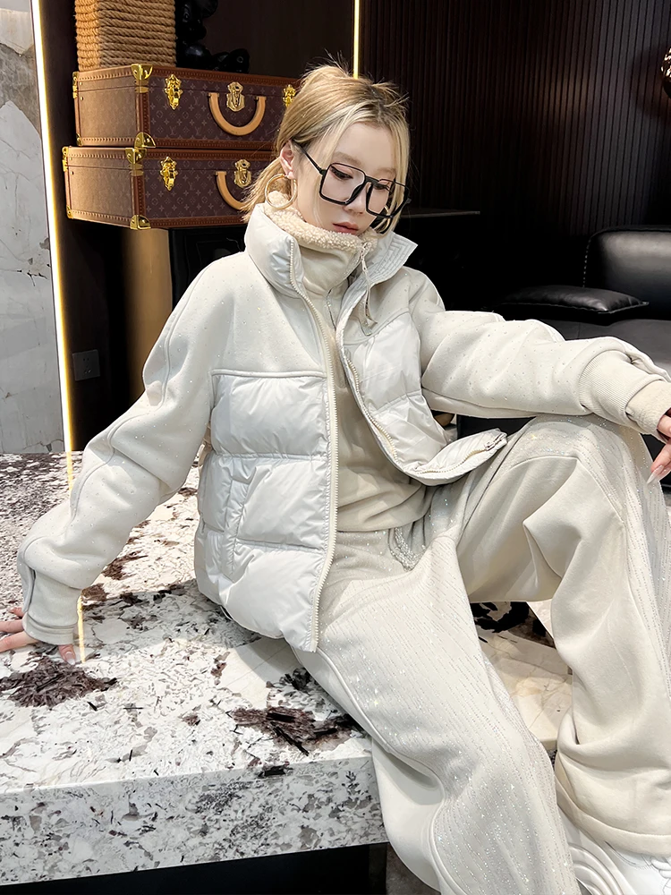 

Женская пуховая куртка с высоким воротником и застежкой-молнией, теплая свободная верхняя одежда на шнурке, осень-зима, новинка 2025, Sle