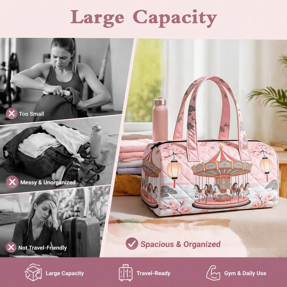 New Women's Large Capacity Quilted Gym Bag Multi Functional Travel Tote with Adjustable Strap Sports Handbag Yoga Weekender