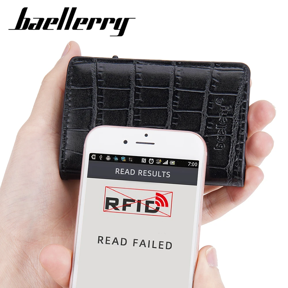 Baellery novo rfid masculino cartão carteira mini titular do cartão curto padrão de pedra marca masculina bolsa magro simples clipes de cartão popup masculino