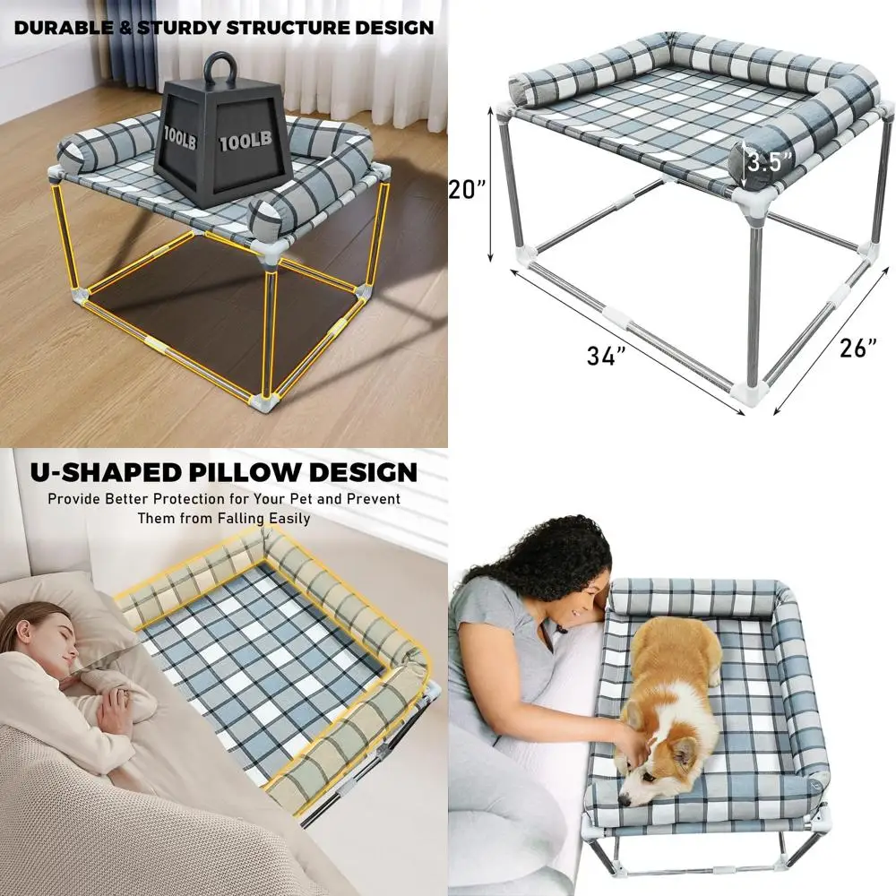 

Elevated Dog Bed with Pillow Extension for Cozy Bedtime Companionship (34 x 26 x 20)
