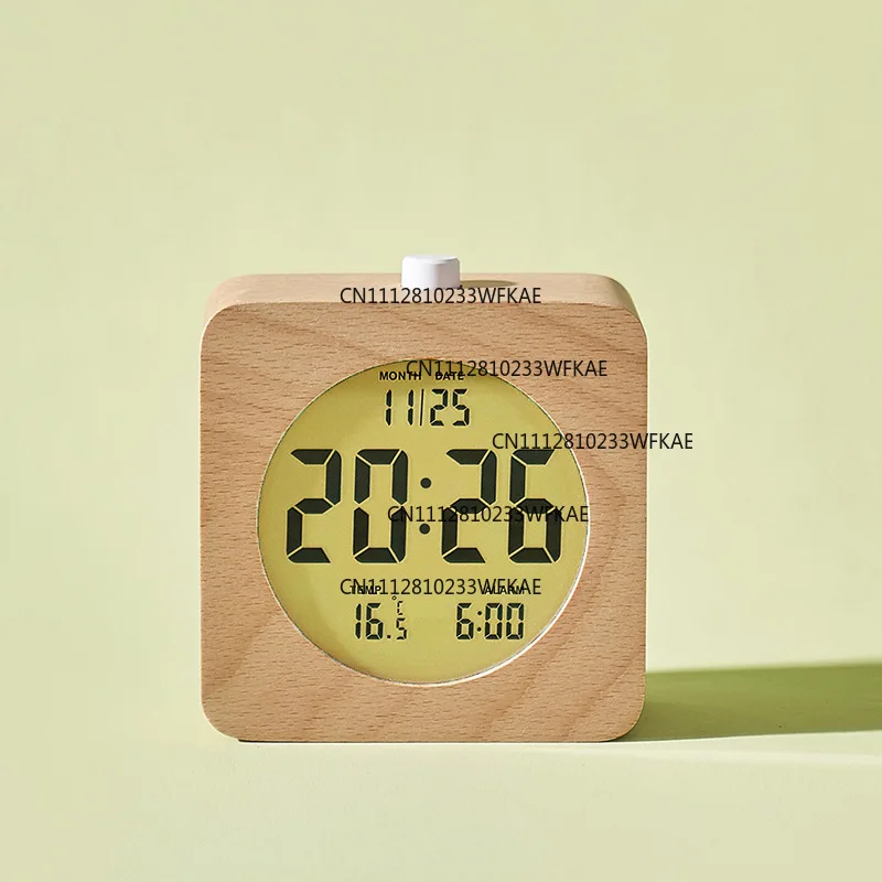 Nordic style solid wood alarm clock simple wood clock multi-function LCD electronic clock handmade