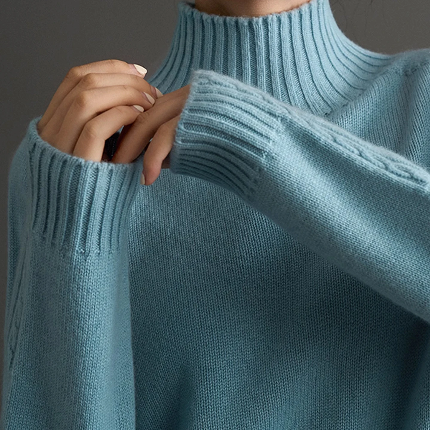 Suéter feminino 100% lã merino, de alta qualidade, gola alta, cor sólida, bainha dividida, básico, macio, quente, base de malha