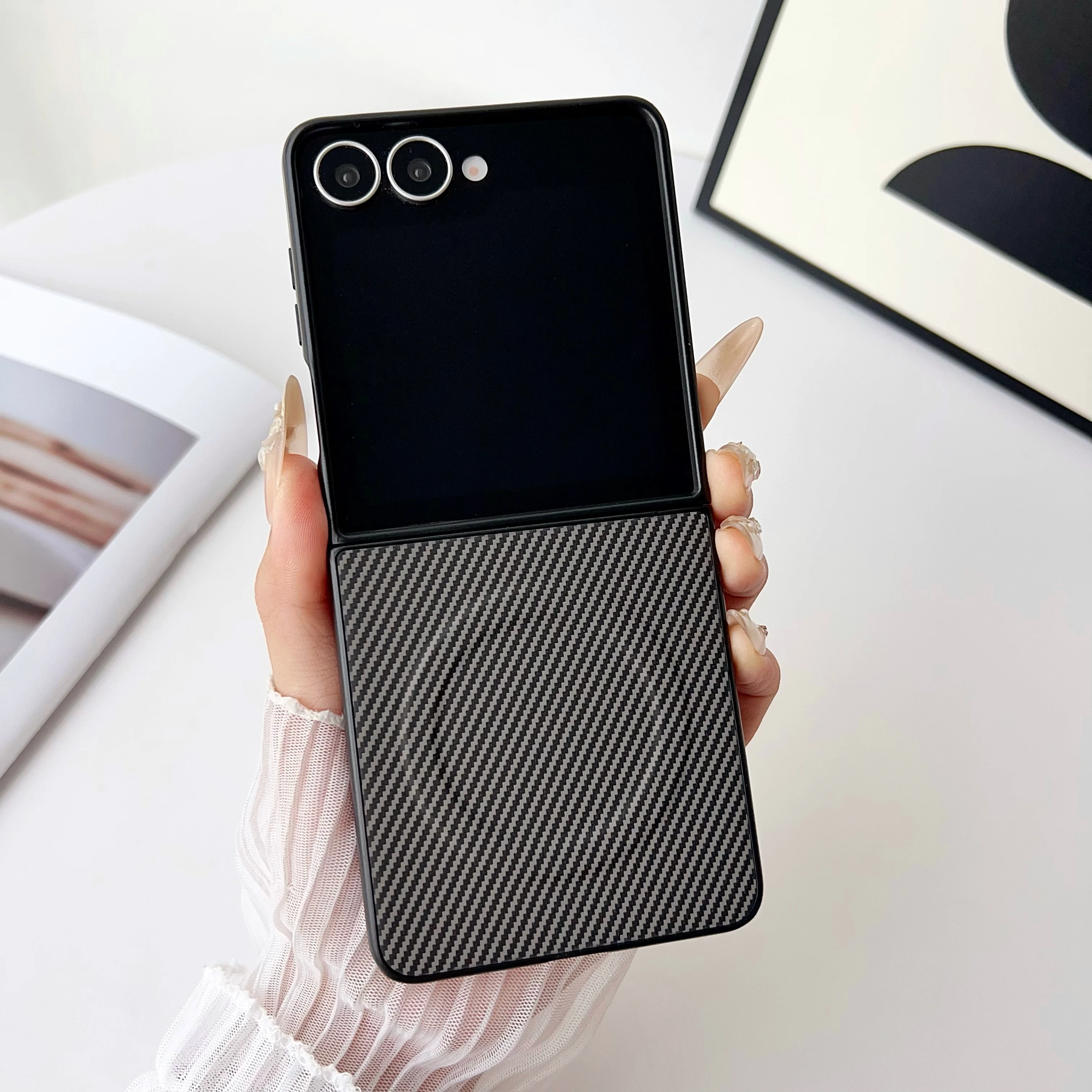 

For Samsung Galaxy Z Flip7 Case Luxury Kevlar Fiber Texture Folding Back Cover For Samsung Z Flip 7 Shockproof Bumper Funda