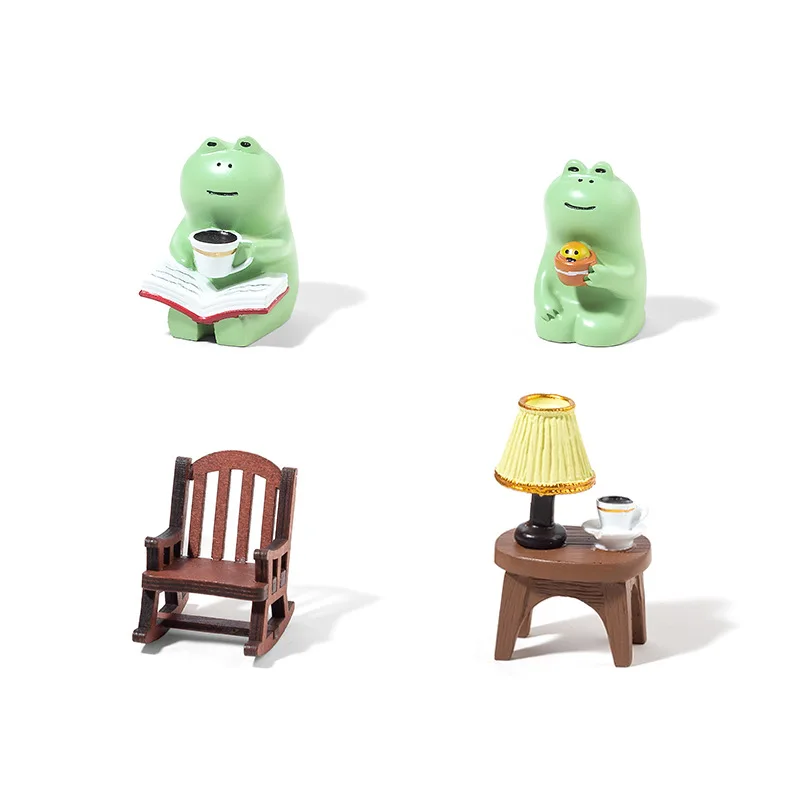 4Pcs/Set Cute Mini Frog and Cat Figurine for Office, Home Desk Decoration Miniature Frog Statues Gifts Ornaments