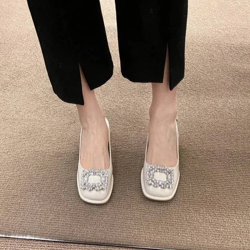 Comemore Fashion Thick Heel Sandals Rhinestone Decoration Female Shoes Slip-on Casual Shoes Women Summer New Women\'s Sandalias