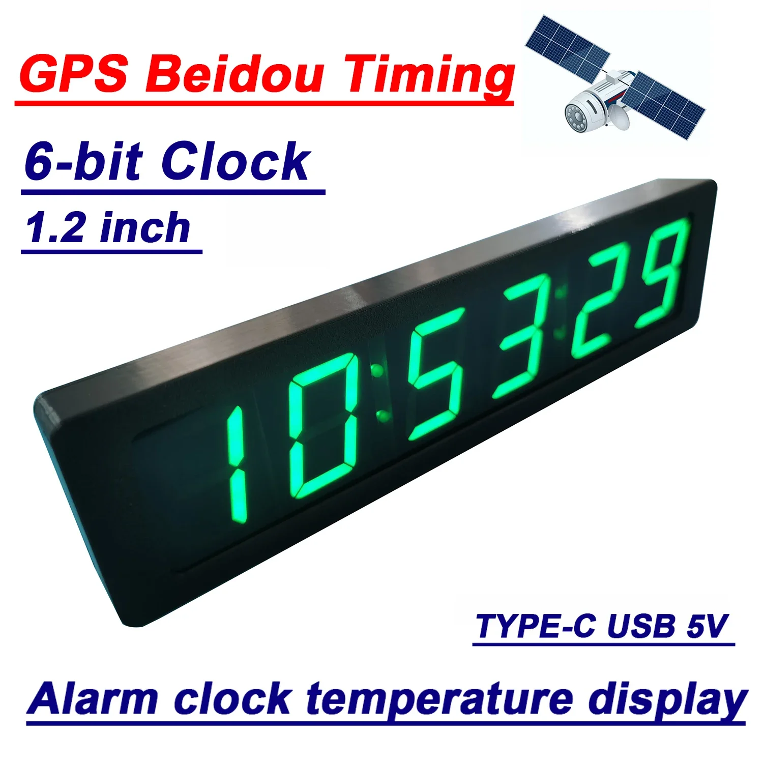 

6bit Clock LED Digital Electronic Clock W Second Display TIME Alarm Clock Temperature GPS Beidou Timing Typc-C USB 5V W Memory