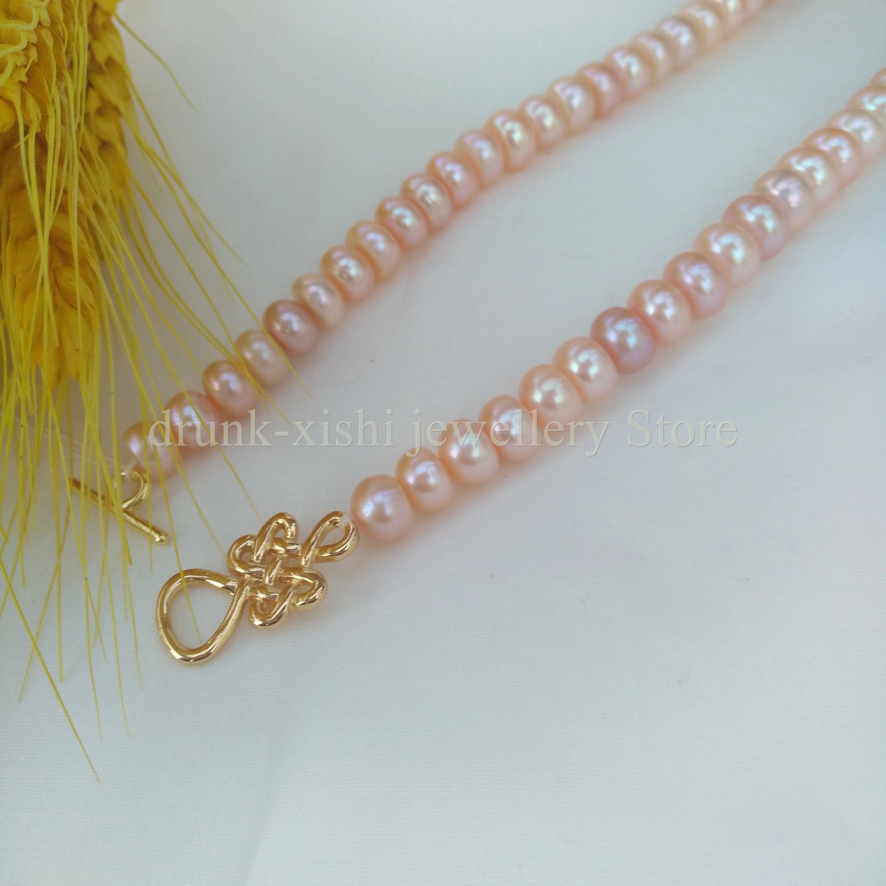 Single Strand 18in 19in Princess Length Natural 7-8mm Gold Pink South Sea Real Pearl Necklace Chinese Knot Clasp Free Shipping