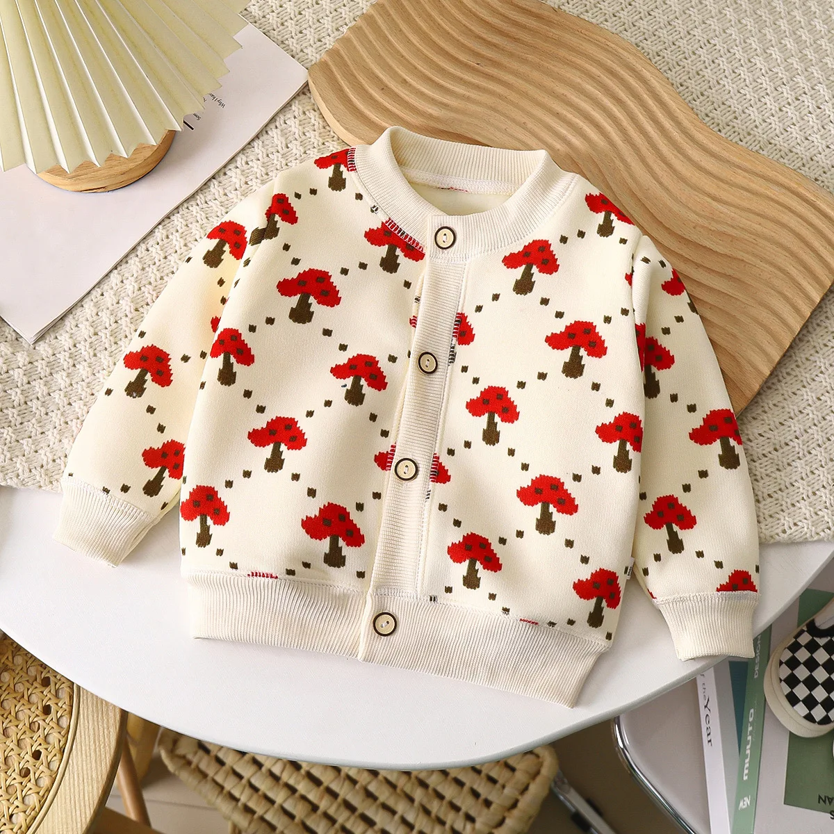 Baby Boys Girls Thicken Knitted Cardigan New 2024 Autumn Winter Kids Cartoon Plaid Warm Knitwear Sweater Coat Casual Clothing