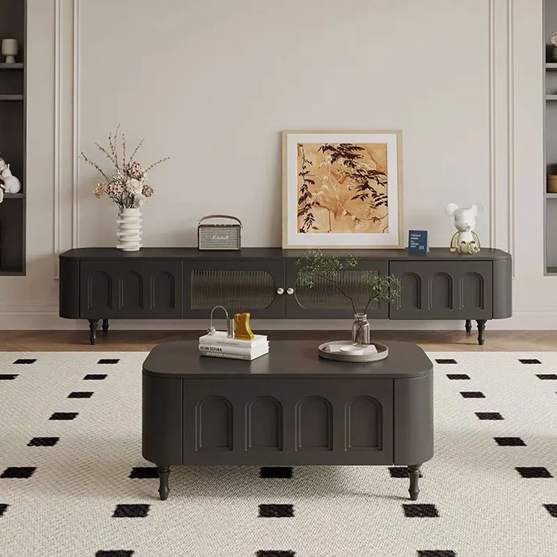Neuer moderner TV-Schrank, Couchtisch-Kombination, modernes Wohnzimmer, schwarzer Boden, TV-Schrank