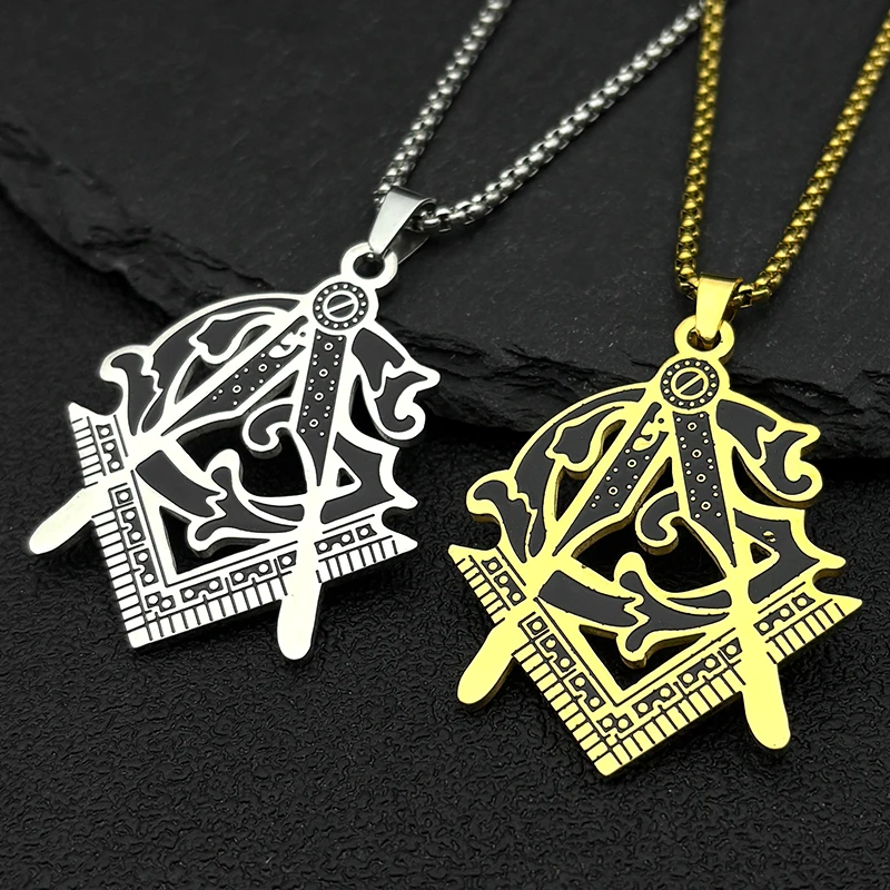 

Mason Badge Freemasonry Symbol Pendant Necklace for Women Men Stainless Steel Gold Color Mysterious Organization Amulet Jewelry