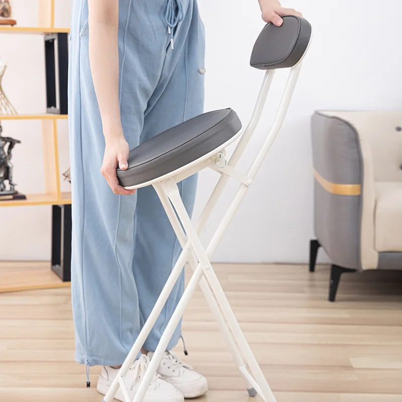 Tall Table Chair Folding Portable Coffee Dining Chairs PU Backrest White Fashion Bar Furniture Narrow Space Storage