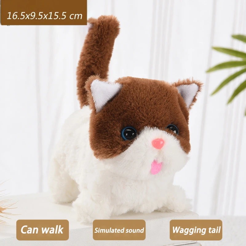 Chat en peluche électronique interactif pour enfants,jouet réaliste qui marche,miaule,tire la langue et remue la queue Chat en peluche électronique interactif pour enfants,jouet réaliste qui marche,miaule,tire la langue et remue la queue