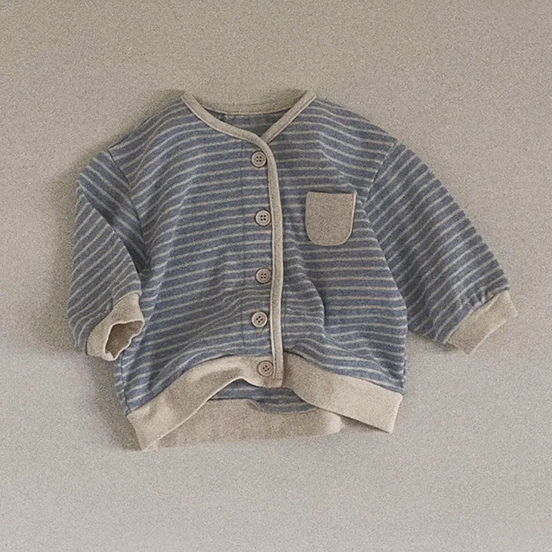 Korean Version of Baby and Children's Clothing Spring Striped Casual Jacket Baby Daily Trendy Round Neck Cardigan