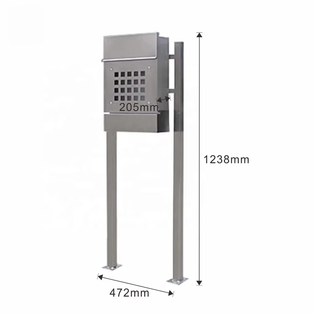 Outdoor Square Home Use Newspaper Letter Box Stainless Steel Floor Standing Mailbox Key Lock Letter Mailbox