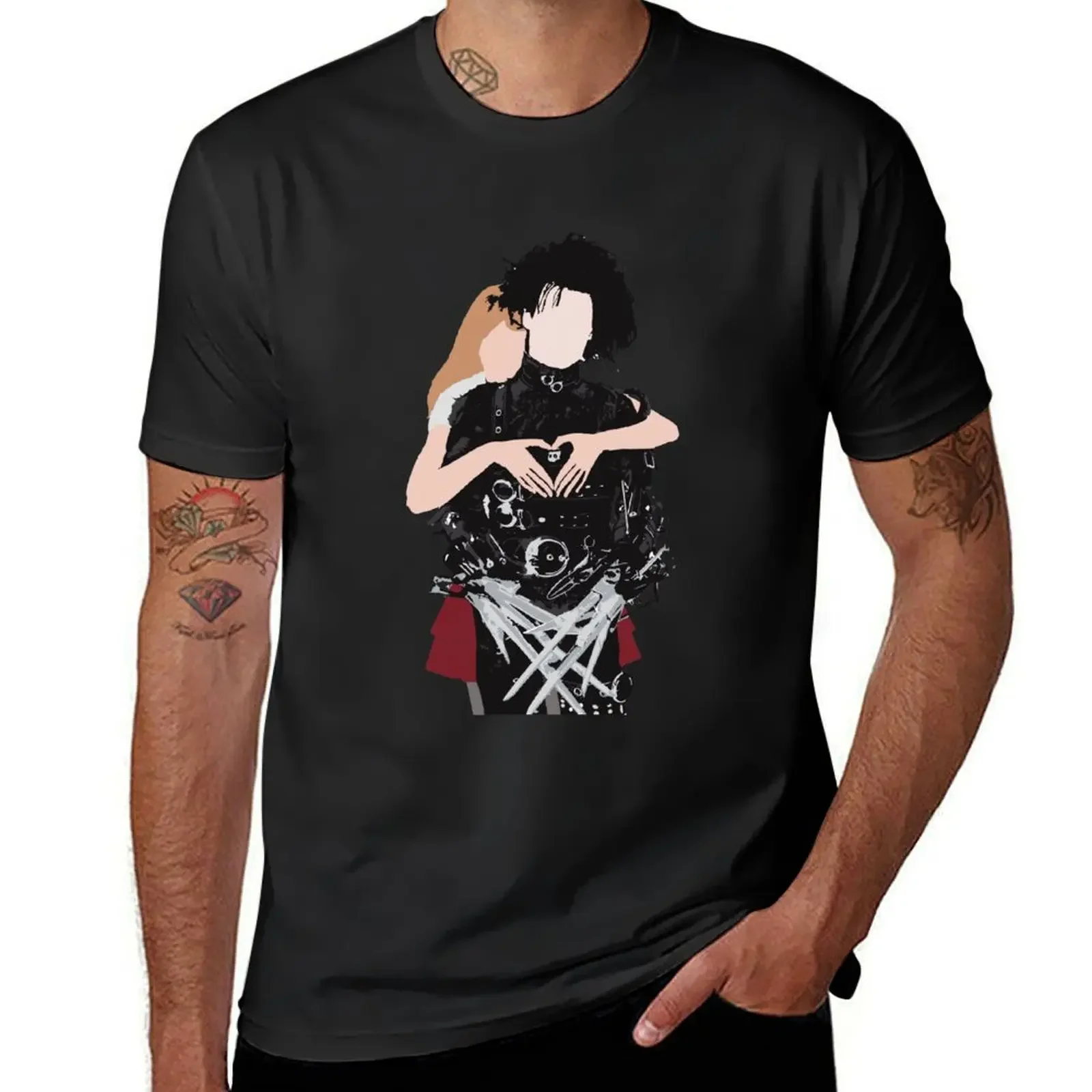 Edward Scissorhands Heart Graphic T-Shirt blacks vintage t shirts for men