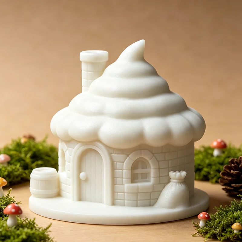 Whimsical 3D Printed Fantasy Elf Cottage Statue Cute Cloud Roof Fairy House Figurine Miniature Micro Landscape Ornament