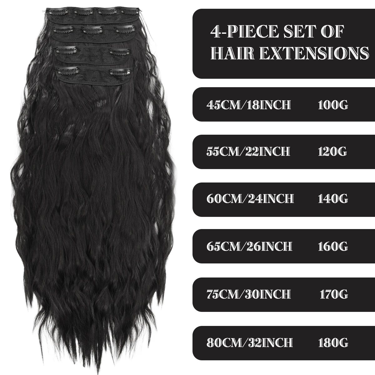 Natural Long Wavy Synthetic Hair Extension 18-32 inches Black 4pcs Hairpiece Fiber Double Weft Hair For Women Hair Accessories