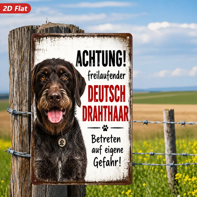 2D Flat, 1pc Metal Sign Wall Art, German Wire-Haired Dog Decorative Painting, Warning Text 