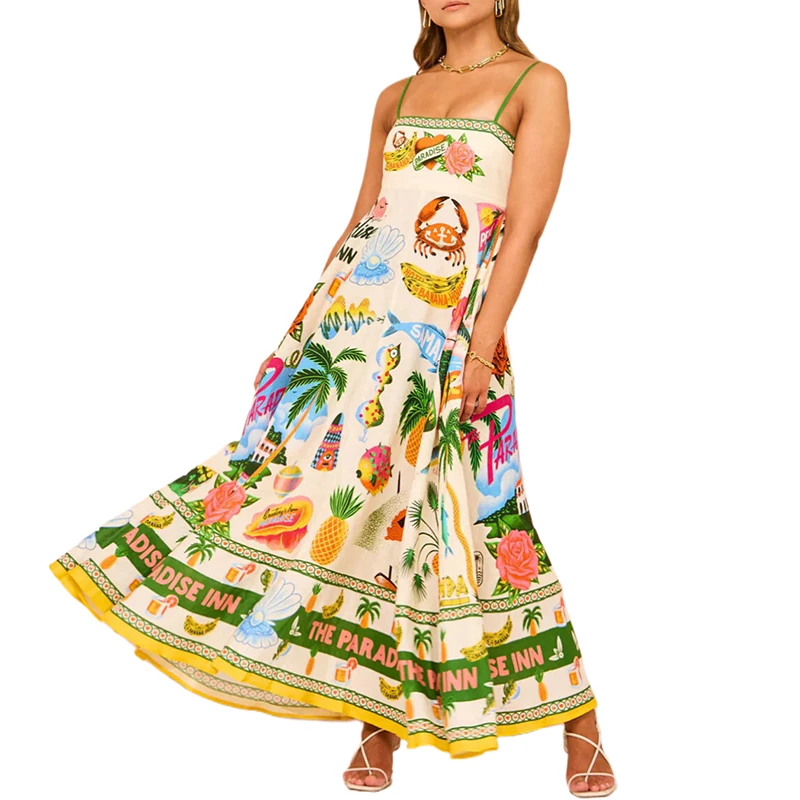 Sommer Blumen lange Kleider für Frauen 2024 Vierkant ausschnitt rücken frei ärmel los eine Linie elegantes Kleid Party Vestidos lässiges Strand kleid