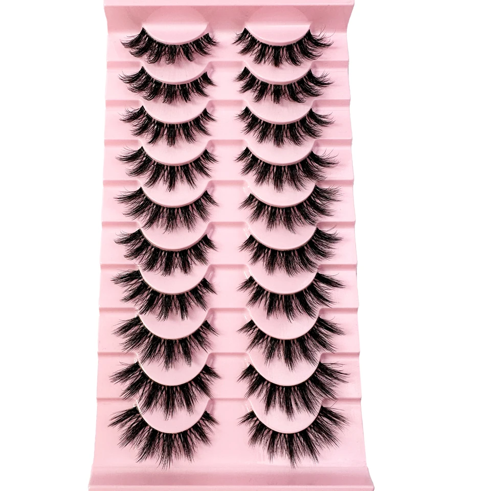10 Pares Naturales Largas Tallo Transparente 3D Mink Pestañas Manga Calientes Postizas Suaves Esponjosas Cruzadas Extensiones Maquillaje 2