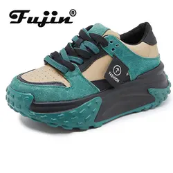 Fujin 7 cm pelle scamosciata di mucca donna casual autunno scarpe con plateau traspiranti zeppa robusta sneaker scarpe invernali da donna scarpe sportive