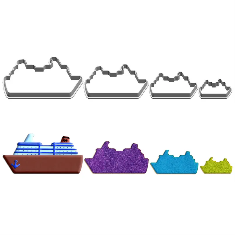 Four Specifications Cartoon Sea Transport,Passenger Ship,Plastic Molds,Cake Fondant Tools,Cookie Sushi and Fruits Cutters