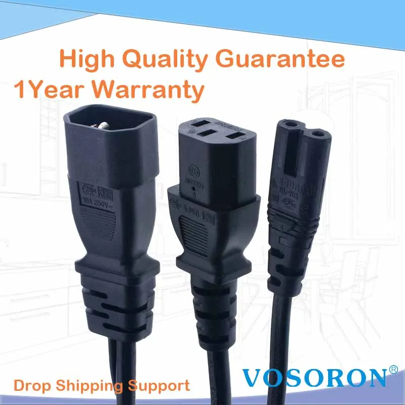 

IEC320 C14 to C7+C13 Y Splitter Power Plug Cord,IEC320 C14 Male to C13+Figure 8 Female Splitter AC Power Extension Adapter Cable