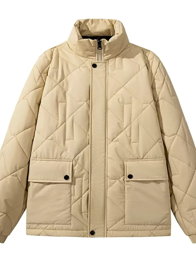 شتاء جديد عصري بلون الأمريكية الرجعية سميكة الدافئة سترة قطن الرجال عادية فضفاض الرياضة الراقية حجم كبير سترة #3