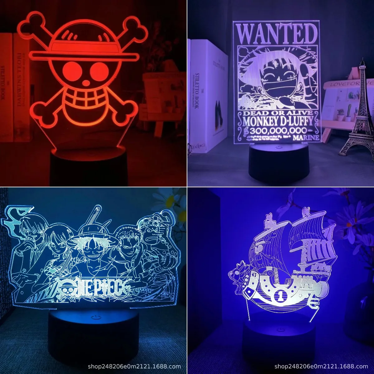 One Piece Zoro Luffy Nami Anime Night Lights Action Figure 3D LED Color Changing Toys Doll Usopp Sanji Chopper Hancock Xmas Gift