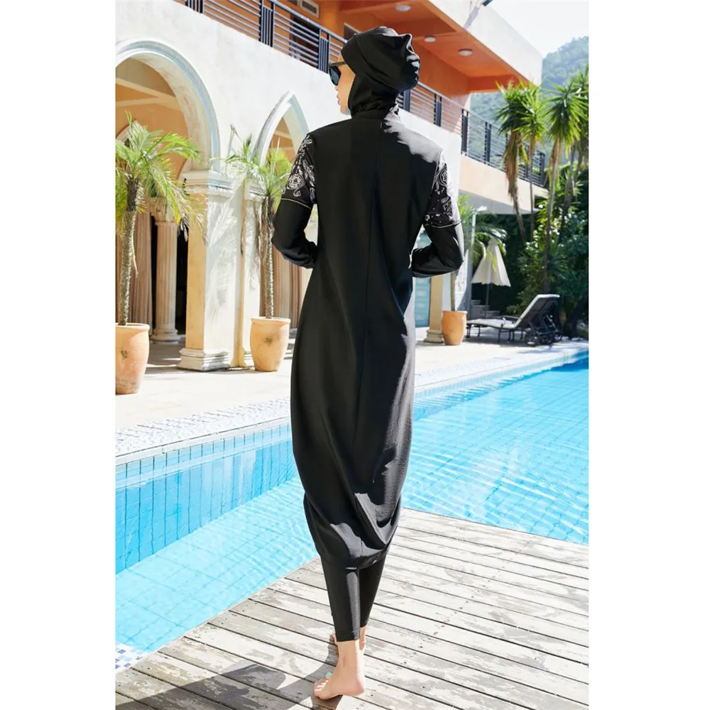 3pcs Muslim Full Burkini Women Print Long Sleeve Swimwear Hat Tops Pants Swimsuit Hijab Turkey Swim Costumes Bathing Suit Islam