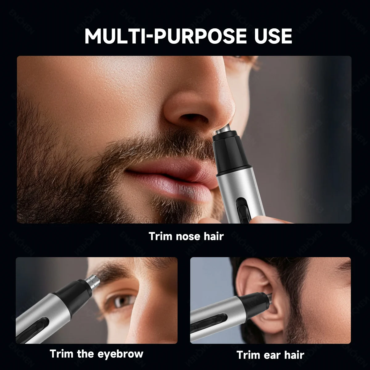 ENCHEN EN001 Aparador de pêlos profissional para nariz e orelha com cabeça de corte de aço inoxidável Porta de carregamento USB-C e luz indicadora LED