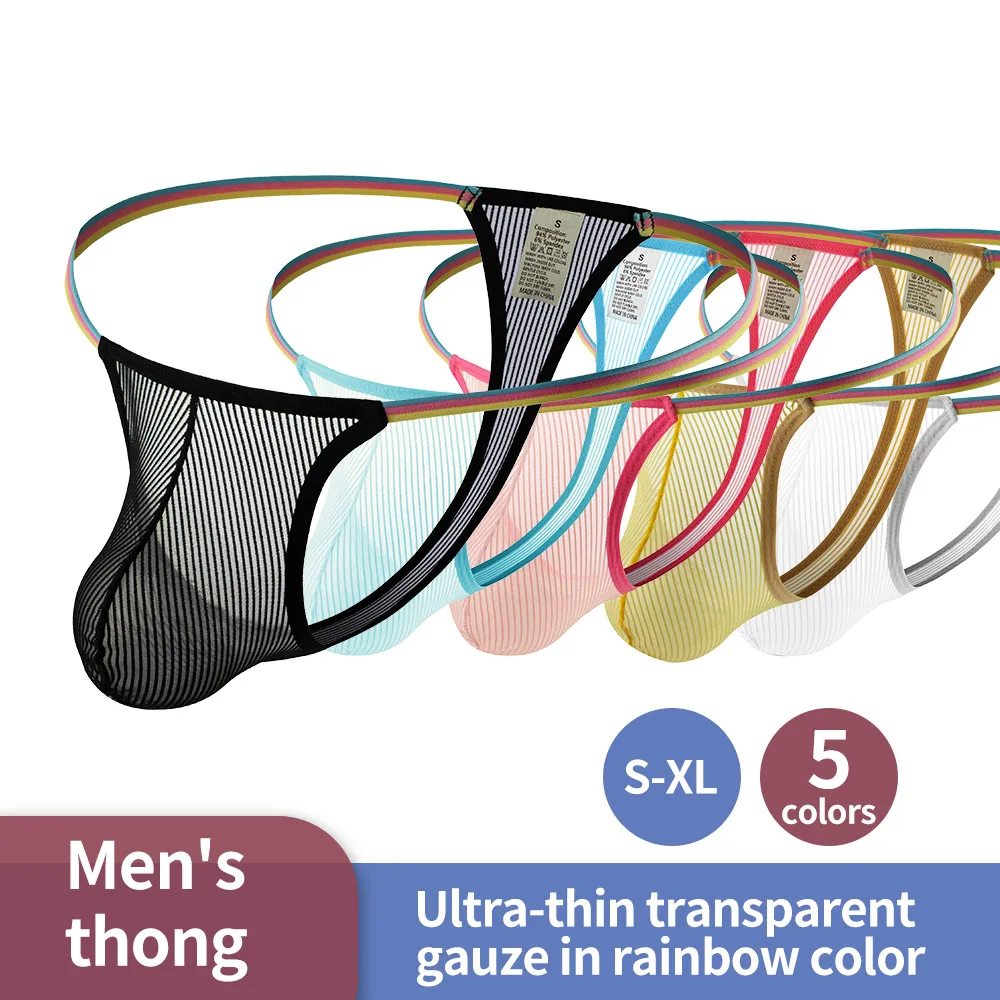 Striped Sheer Mesh Men's Thongs - Lightweight Comfortable Underwear for Intimate Moments & Daily Casual Wear