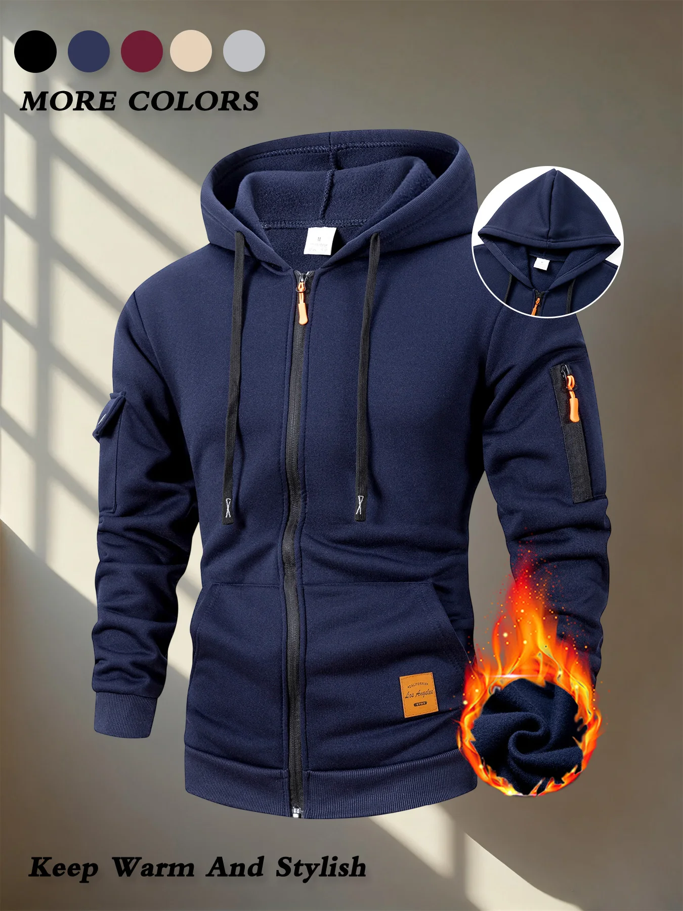 الرجال سستة مقنعين بلوزات طويلة الأكمام الرجال عادية سليم صالح معاطف السترة الصلبة الدافئة العمل معاطف هوديس سترة الشارع الشهير #3