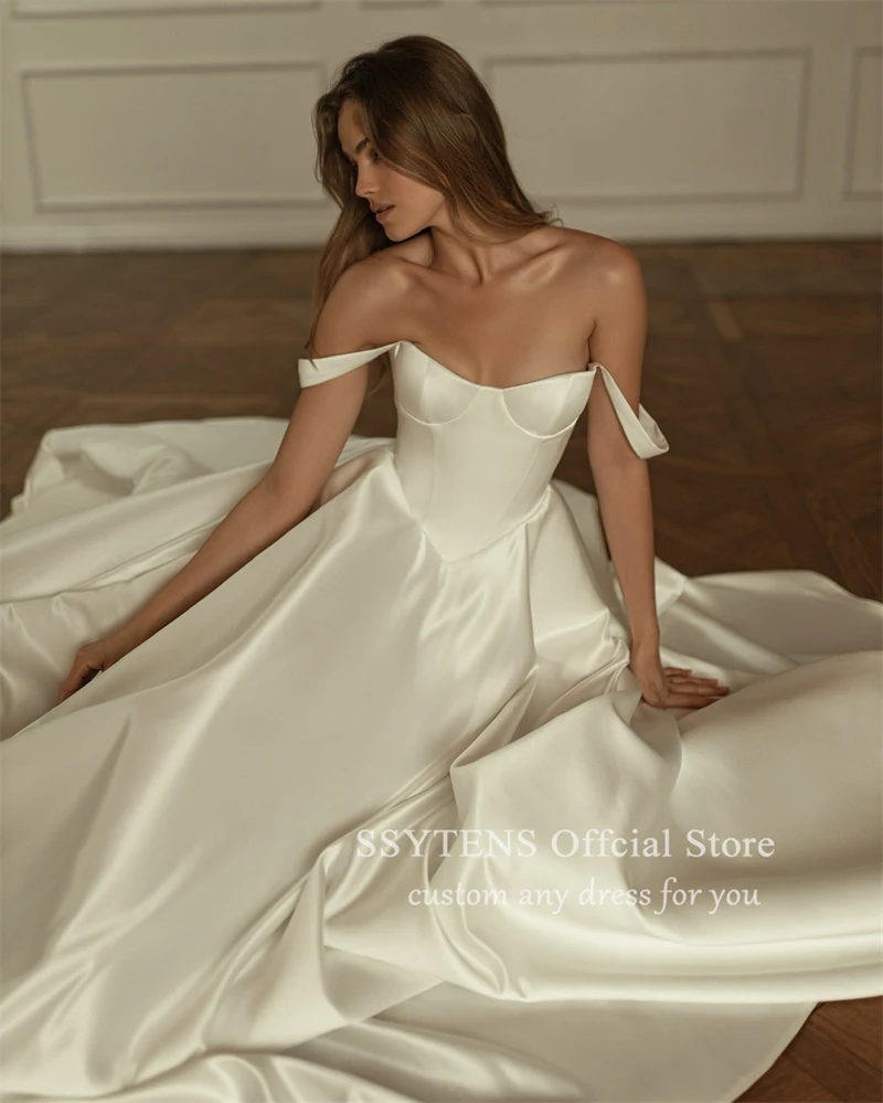 SSYTENS Elegant Party Dresses for Wedding Night Off the Shoulder Long White Princess Bride Dress Bespoke Bridal Gowns for Bride