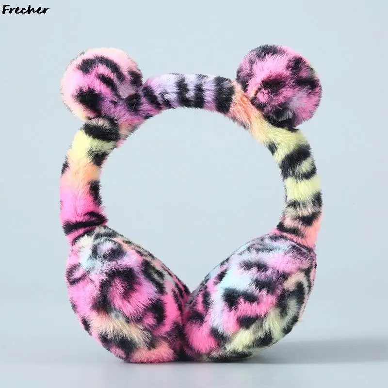 Women Leopard Plush Earflap Fashion Skiing Skateboard Headphone Winter Spring Earmuffs Cold Protection Ear Warmer Cap Ears Cover