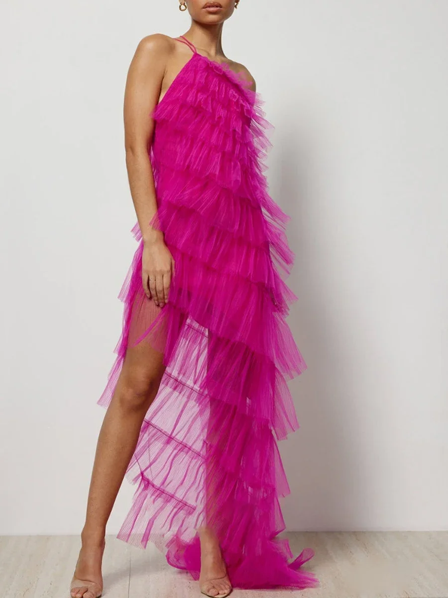 Novo vestido feminino sem mangas verão sem costas em camadas plissado festa malha cocktail vestido para praia clube streetwear s m l