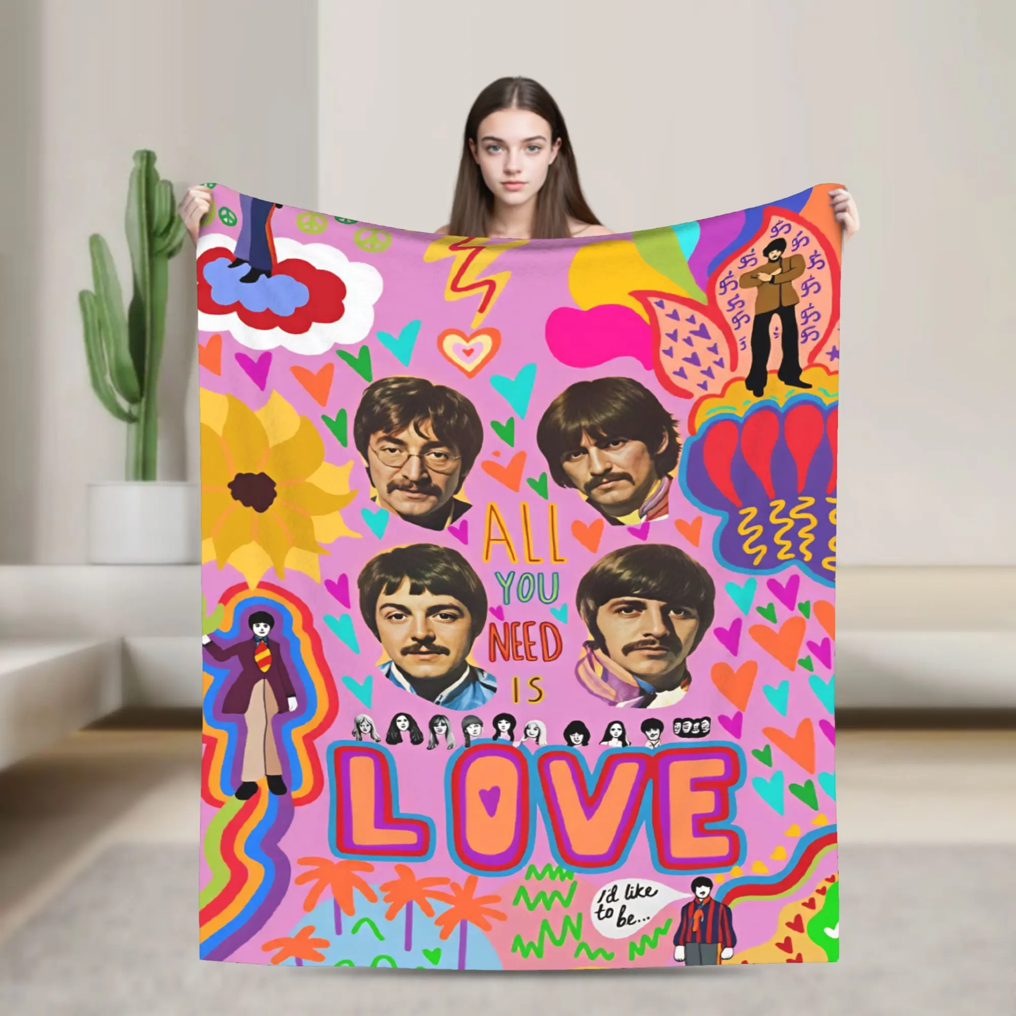 Beatled Music Plush Blankets Child  Flannel Throw Blanket For Couch Chair Warm Soft Custom DIY Quality Bedspread Gift